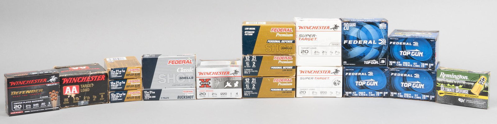 266 Shotshells of Mixed 12 & 20-Gauge Ammunition: Includes: -46 shotshells of Winchester Super Target 20 Ga. 2 3/4" 7/8oz. 7.5 shot -25 shotshells of Winchester AA 20 Ga. 2 3/4" 7/8oz. 8 shot -25 shotshells of Winchester Super X 20 Ga. 2 3/4&