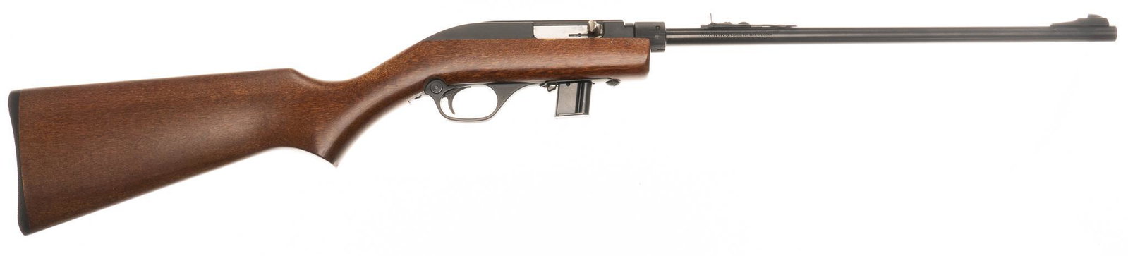 Marlin Model 70P "Papoose" .22LR Semi-Auto Carbine: Serial: 14464019 Manufacturer: Marlin Firearms Co. (c. 1986) Model: 70P (Papoose) Take-down Carbine Caliber: .22LR Barrel length: 16.5" OAL: 35" Condition: Very Good; wood stock has very light