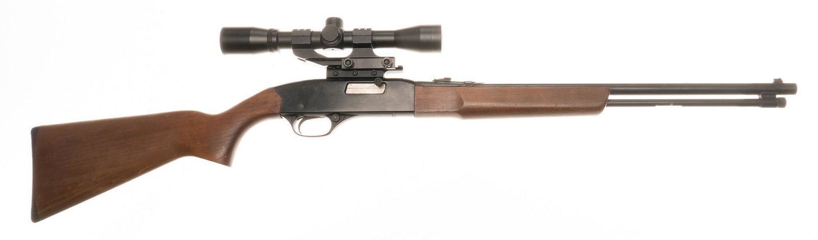 Winchester Model 190 .22LR Semi-Auto Rifle: Serial: B969589 Manufacturer: Winchester Repeating Arms Co. Model: 190 Caliber: .22LR Barrel length: 20.5" OAL: 39.5" Condition: Fair; wood stock has handling marks & pressure dents; barre