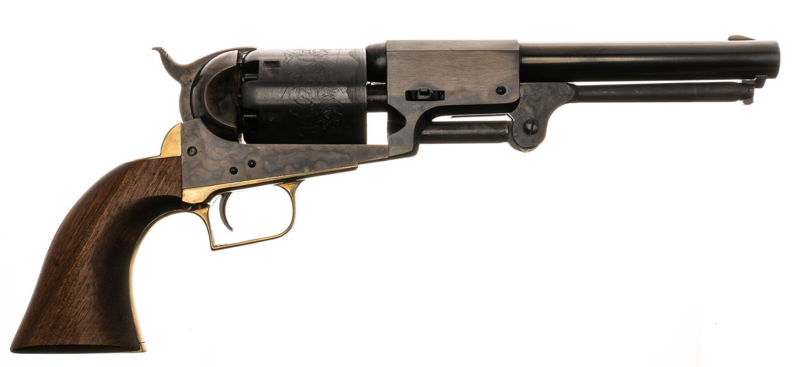 Colt "F" Series 2nd Model Dragoon .44Cal Percussion Revolver: Serial: 31456 Manufacturer: Uberti/ Colt licensed Model: 2nd Gen " F" Series 2nd Dragoon Caliber: .44 Cal ball Barrel length: 7.5" OAL: 14.5" Condition: Very good; wooden grips are exc