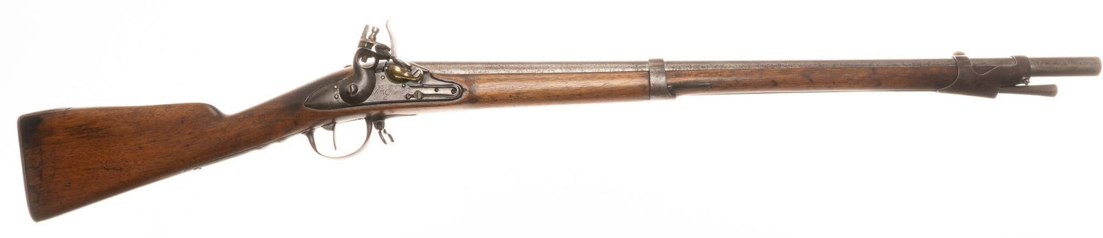 French St. Etienne M1816 .70Cal. Flintlock Carbine: Serial: NSN Manufacturer: Manuf. de Armas St. Etienne, France Model: 1816 Caliber: .70Cal. Barrel length: 28" OAL: 43.5" Condition: Good; wood stock is good for age w/ some expected wear &