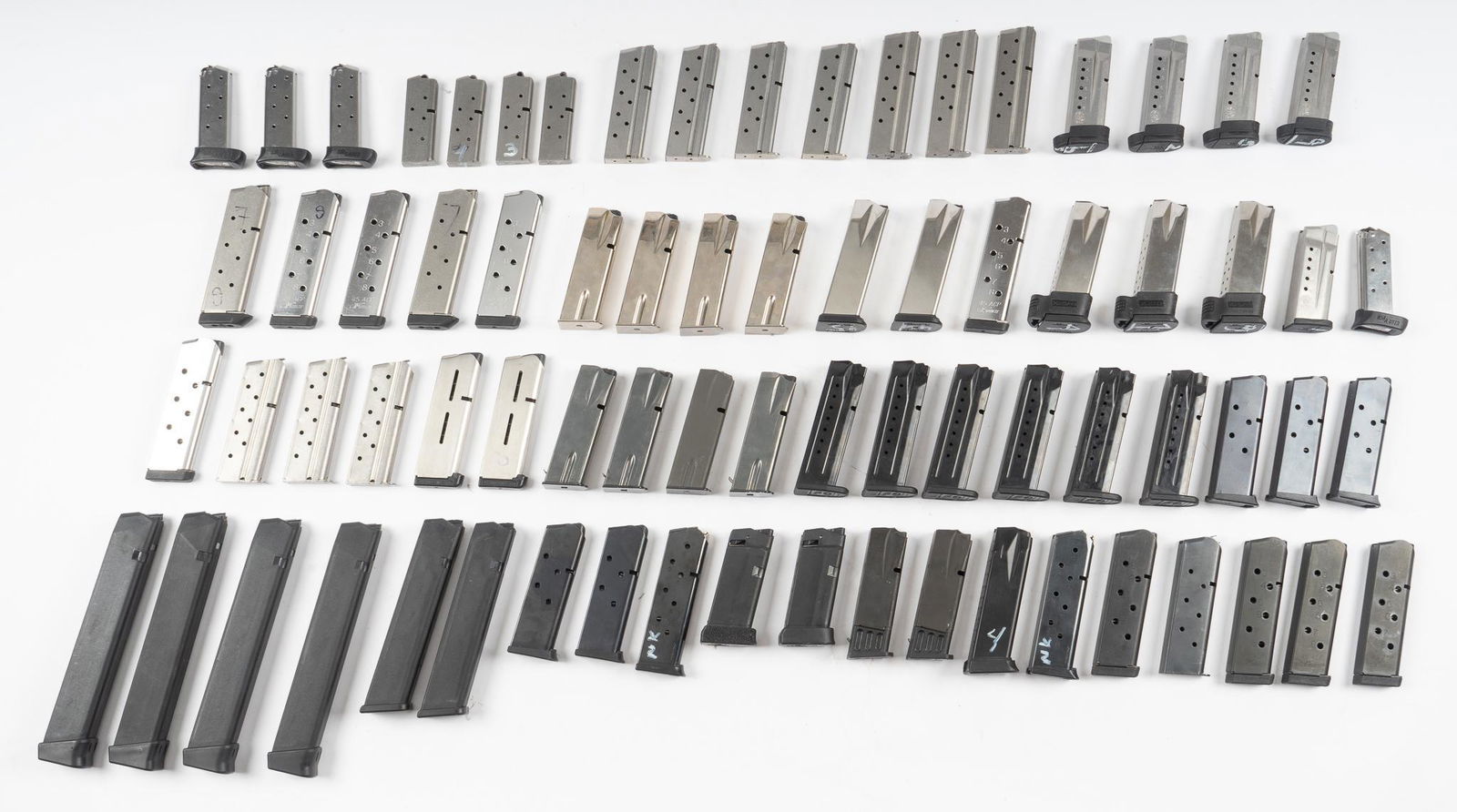 Dealer Lot of 73 Mixed Pistol Magazines: Includes: -2 x 7-rd Wilson Combat .45ACP magazines -5 x S&W M&P Shield 9 magazines (4 x 8-rd; 1 x 7-rd) -8 x SIG P238 magazines (4 x 7-rd; 4 x 6-rd) -3 x 8-rd Colt 1911 Officer 9mm magazines -2 x 16-r