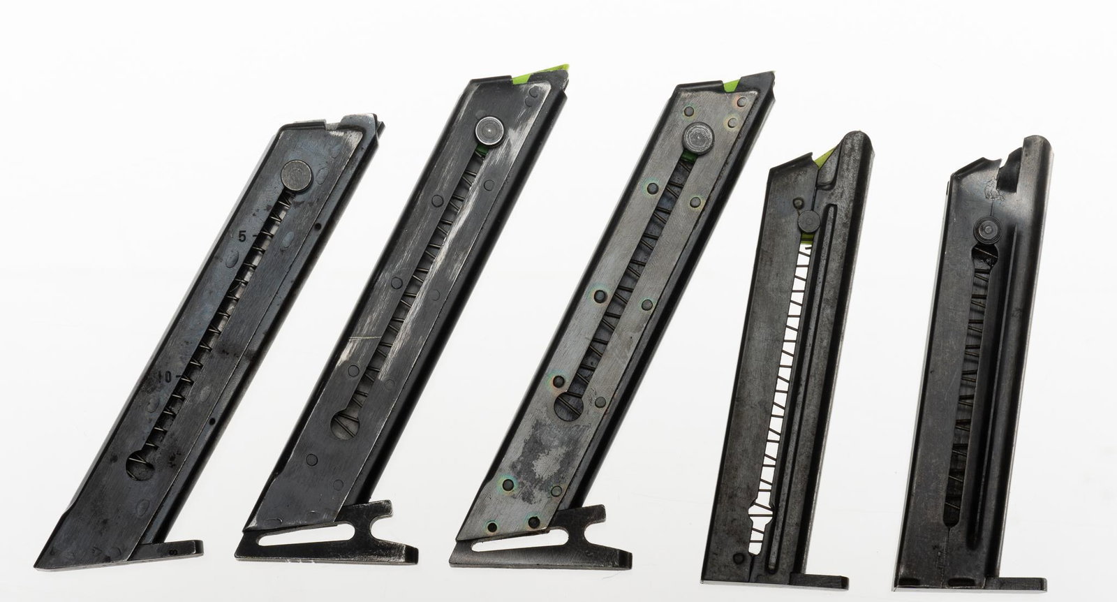 Collection of 5 High Standard Magazines .22LR .22 Short: Includes: -1 High Standard .22 Short 10 round magazine -2 High Standard .22LR Military HD magazines -1 High Standard two tone .22LR Model B HB GB 10 round magazine -1 High Standard .22LR Model B HB GB