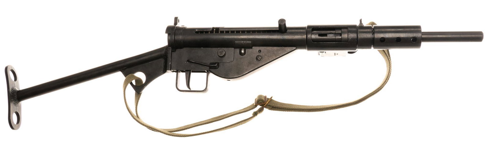 Non-Firing Replica Denix Sten MK II Sub-MG: Manufacturer: Denix, Spain Model: Sten MK II Caliber: N/A Barrel length: 16" Condition: Very Good; metalwork has light handling marks; working action Includes: correct style sling Provenance: A Sc