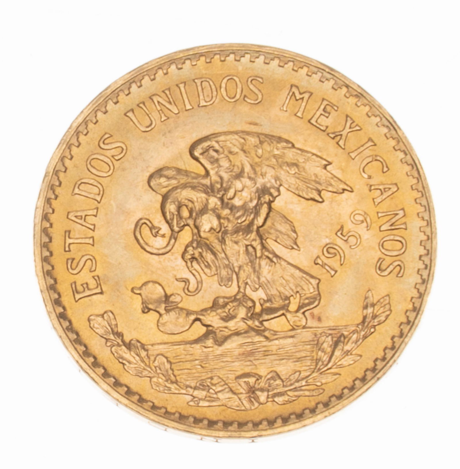 1959 Mexican 20 Pesos Gold Coin: Includes: -1959 Veinte Pesos gold coin from Mexico. Total weight 16.6 grams Provenance: A San Antonio, Texas estate We happily provide seamless shipping services on everything we sell. Please email