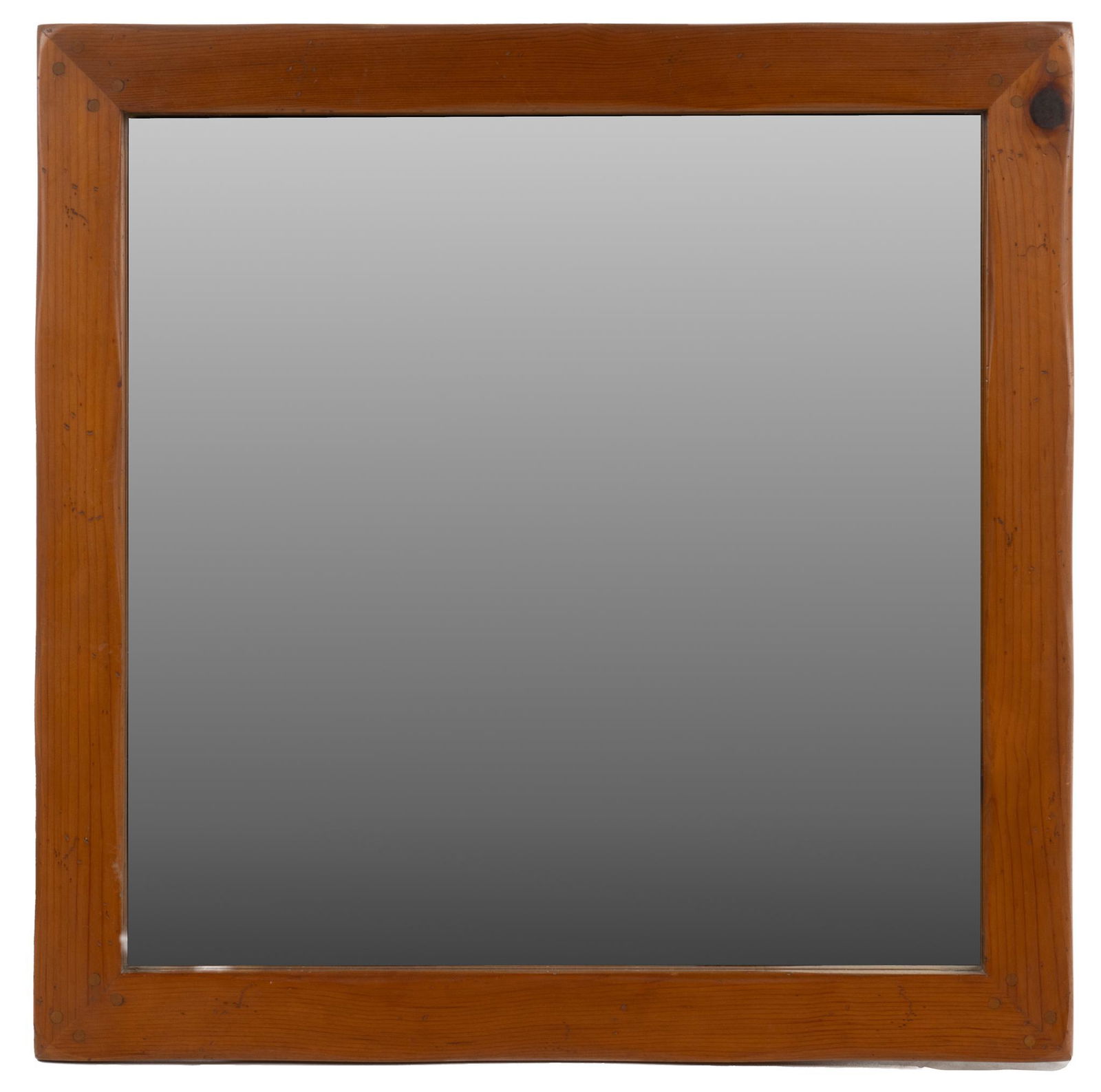 W.R. Dallas (San Antonio, TX) Hanging Wall Mirror: W.R. Dallas (San Antonio, Texas) hanging wall mirror, with rectangular oak frame, supporting mirror face, marked to back height 33.5 in. x width 32.5 in. x depth 1 in. Provenance: A Fair Oaks Ranch