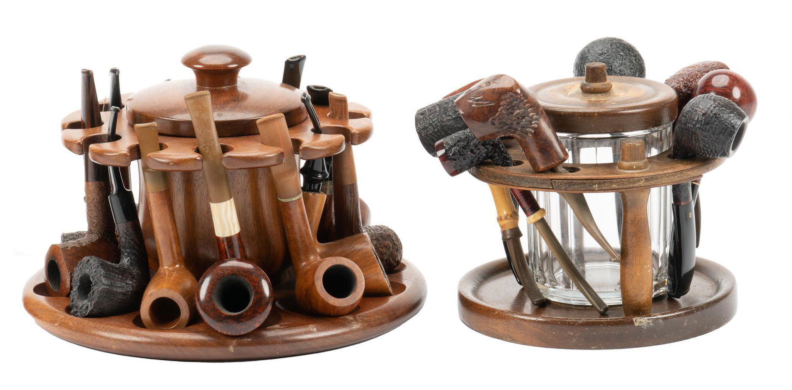 Two Pipe Racks with Tobacco Cups and (20) Pipes (1 of 9)