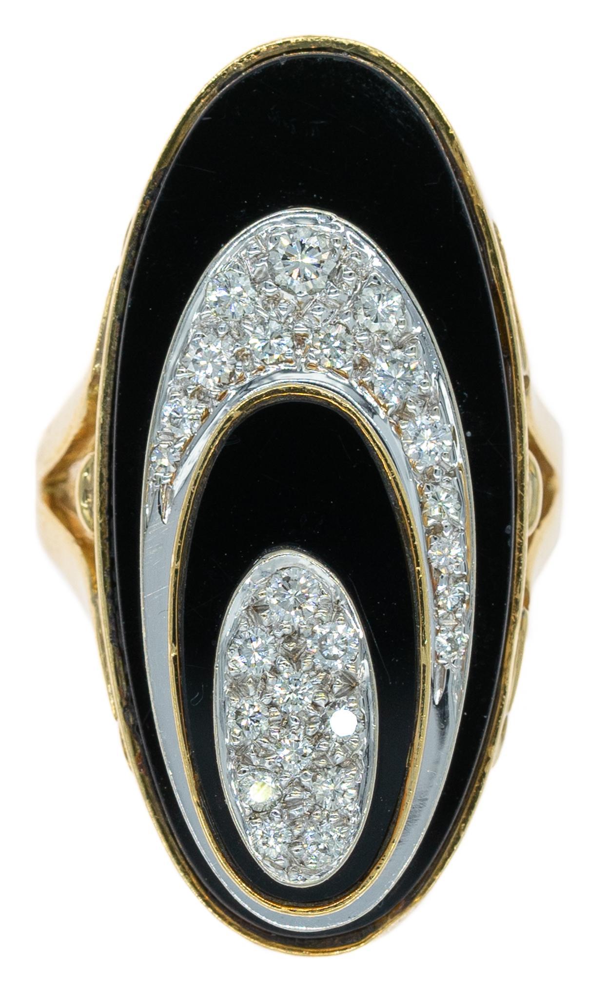 Modernist Pave Diamond Onyx 18k Gold Ring (1 of 3)
