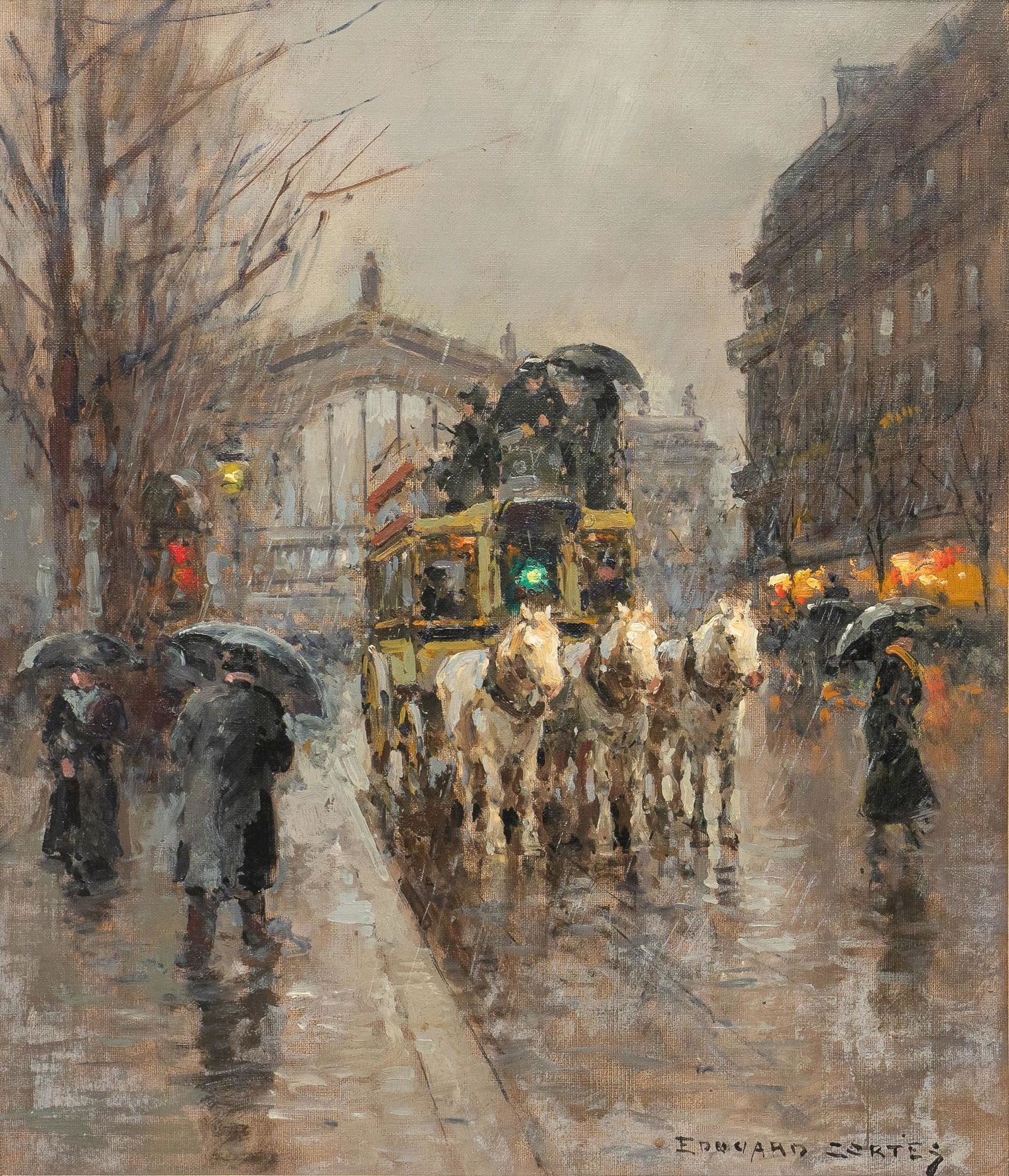 Edouard Cortes, "Gare du Nord": Edouard Cortes (French, 1882-1969), "Gare du Nord", oil on canvas. sight: 20.5 x 17.5 in., frame: 29 x 26 in. Provenance: An Austin, Texas collection Edouard Cortes, the son of Spanish court painte