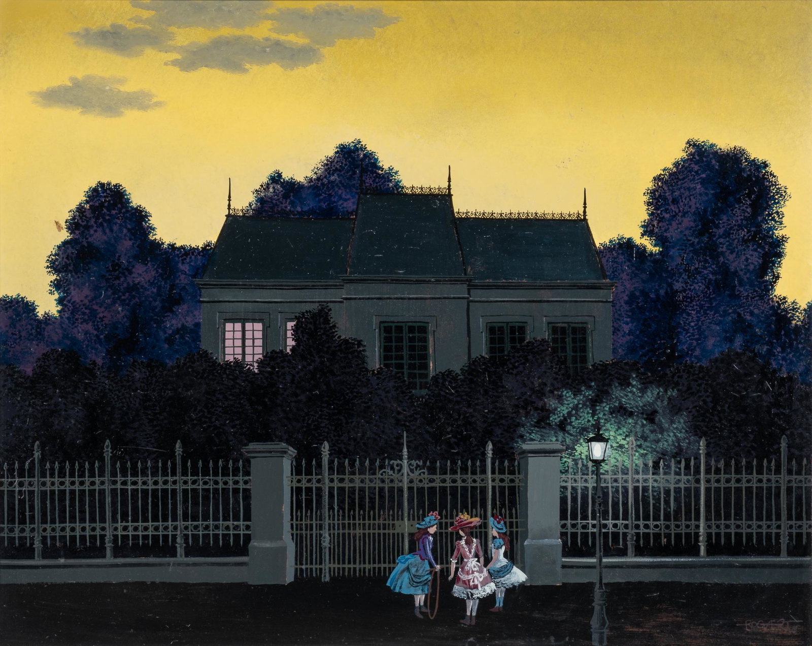 Gaston Bogaert, Victorian Mansion Scene: Gaston Bogaert(Belgium, 1918-2008), atmospheric Victorian mansion scene, oil on panel sight: 25 x 31 in., frame: 33.5 x 40 in. Provenance: an Alamo Heights, Texas collection We happily provide seamles