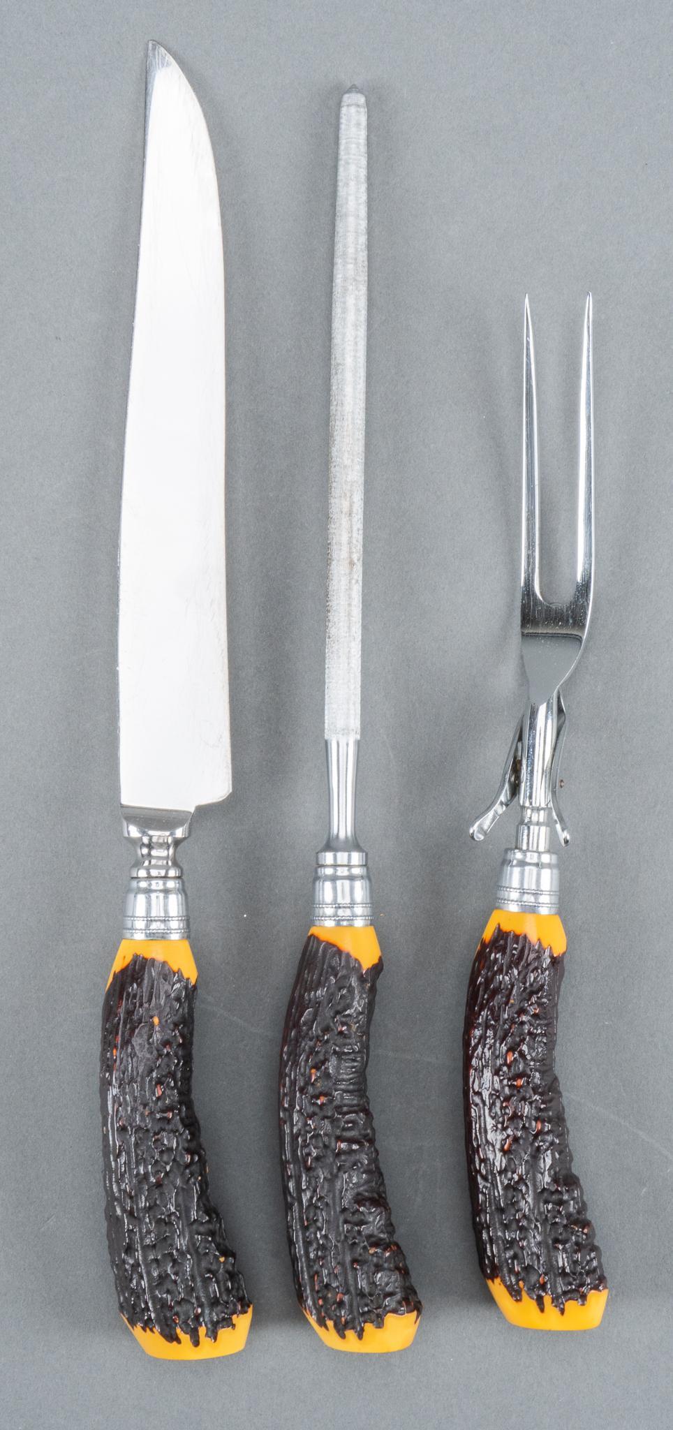 Vintage Faux Horn Handle Carving Set (1 of 3)