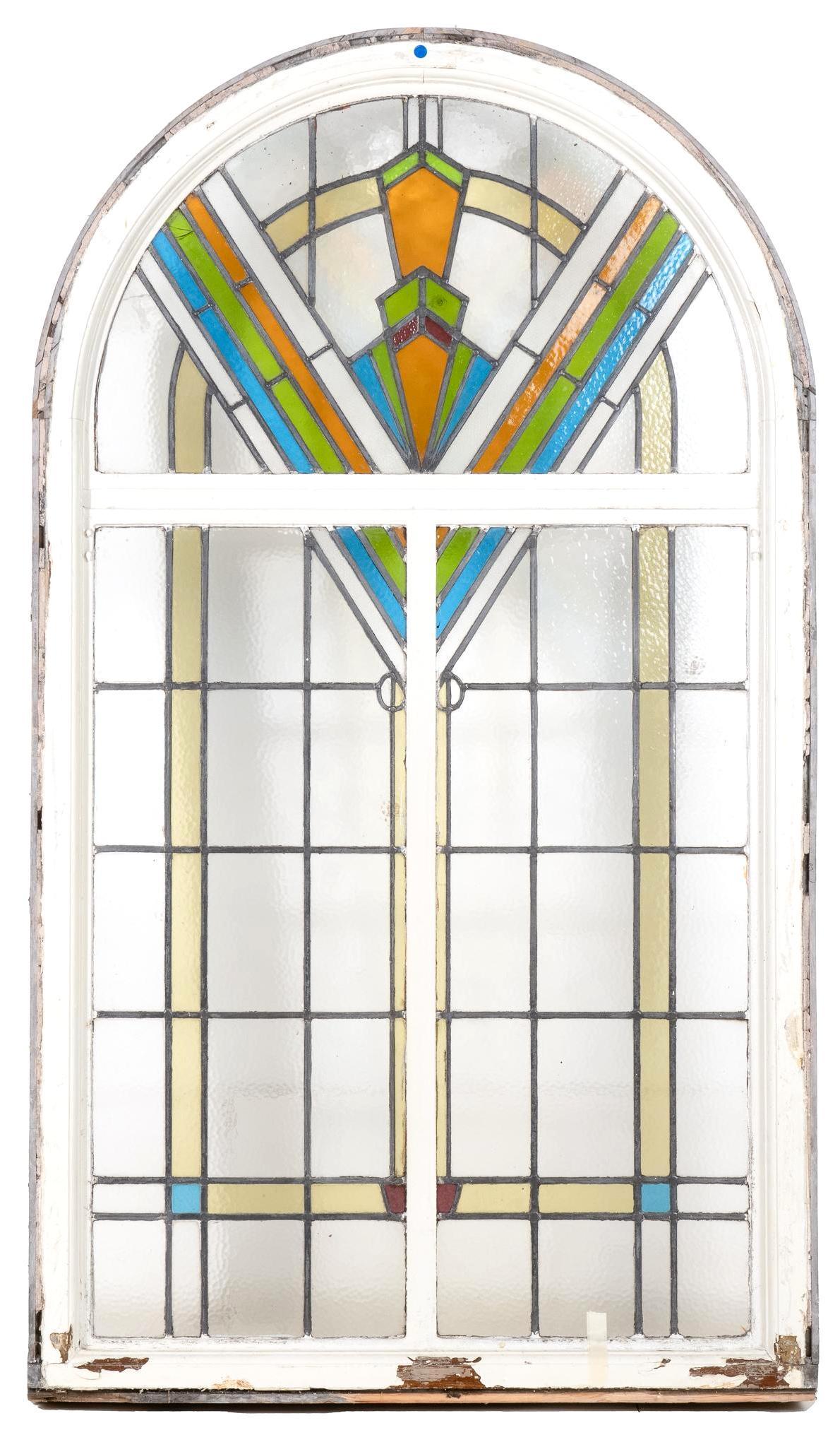 Stained Glass Arched Window, Art Deco Motif (1 of 3)