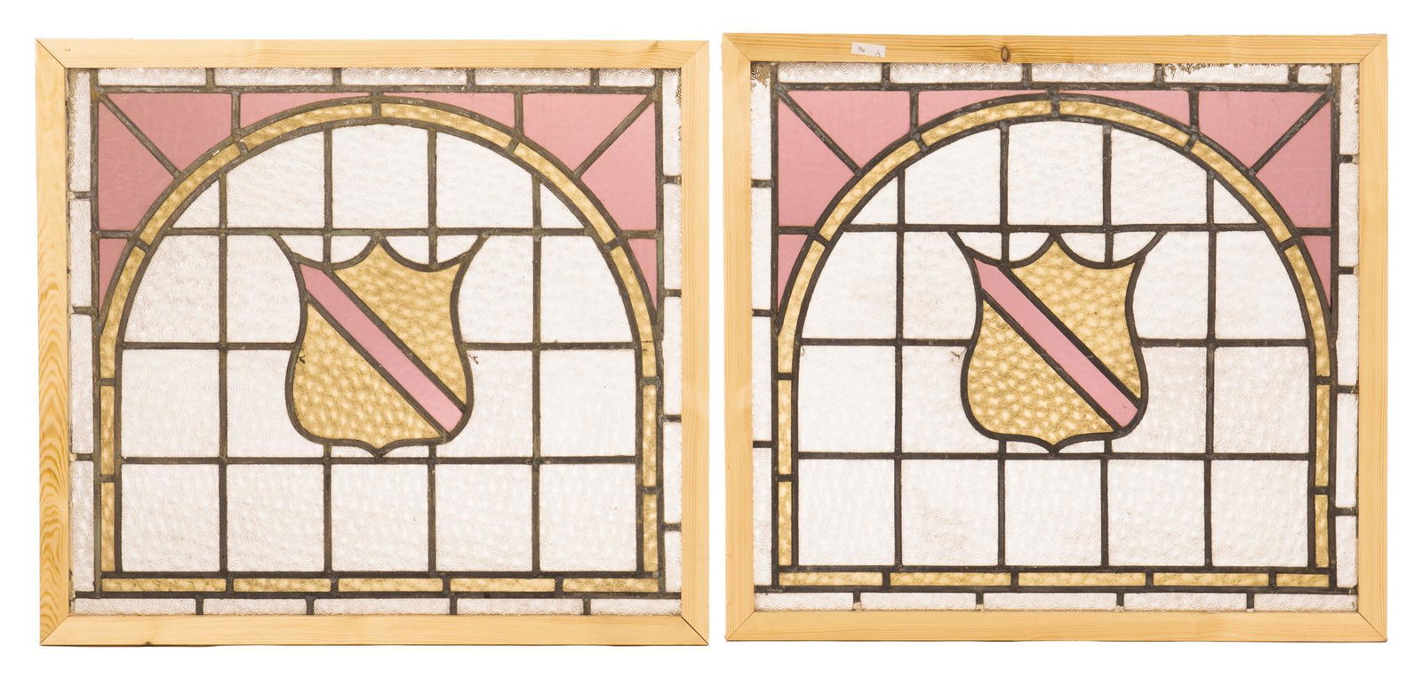 Pair of Stained Glass Panels, Shield Motif (1 of 3)
