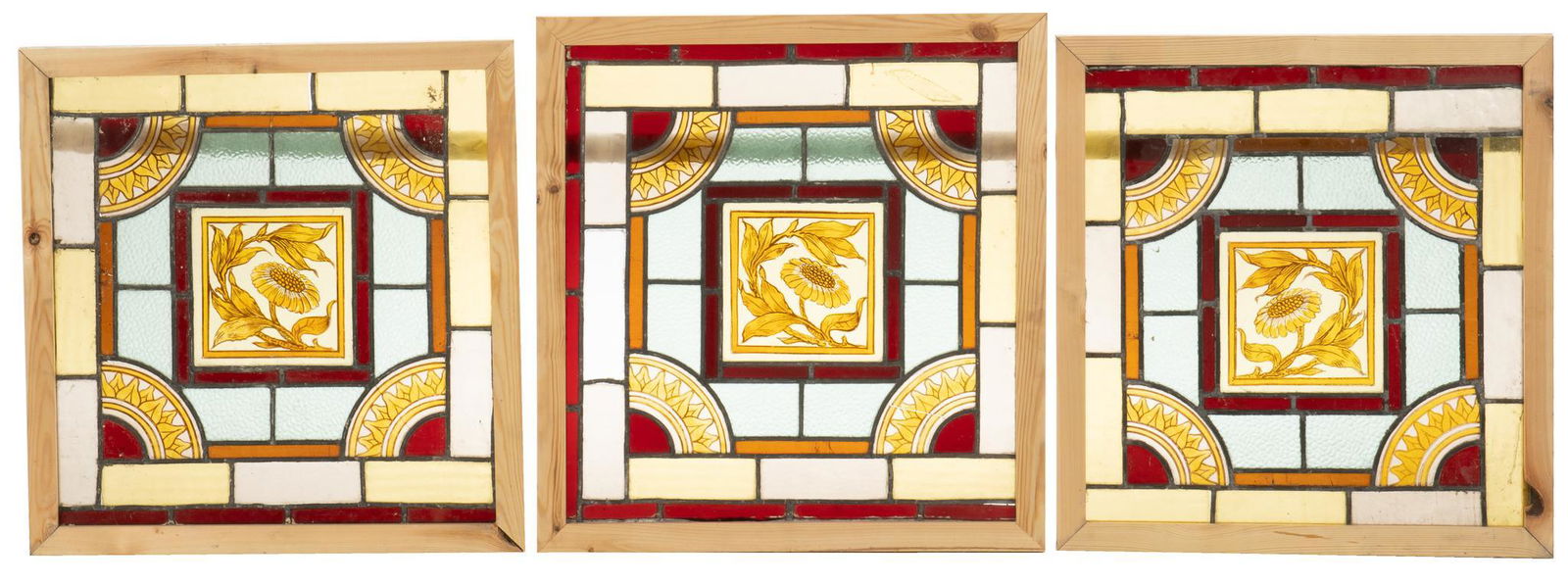 Set of (3) Stained Glass Panels, Sunflower Motif (1 of 3)