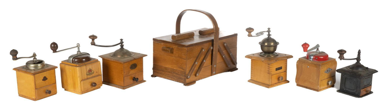 Collection of (6) Coffee Grinders and Sewing Box (1 of 12)