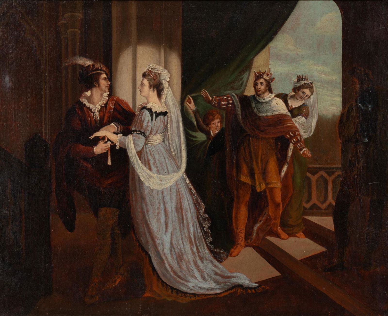 Medieval Style Courtly Scene, Oil on Canvas (1 of 4)