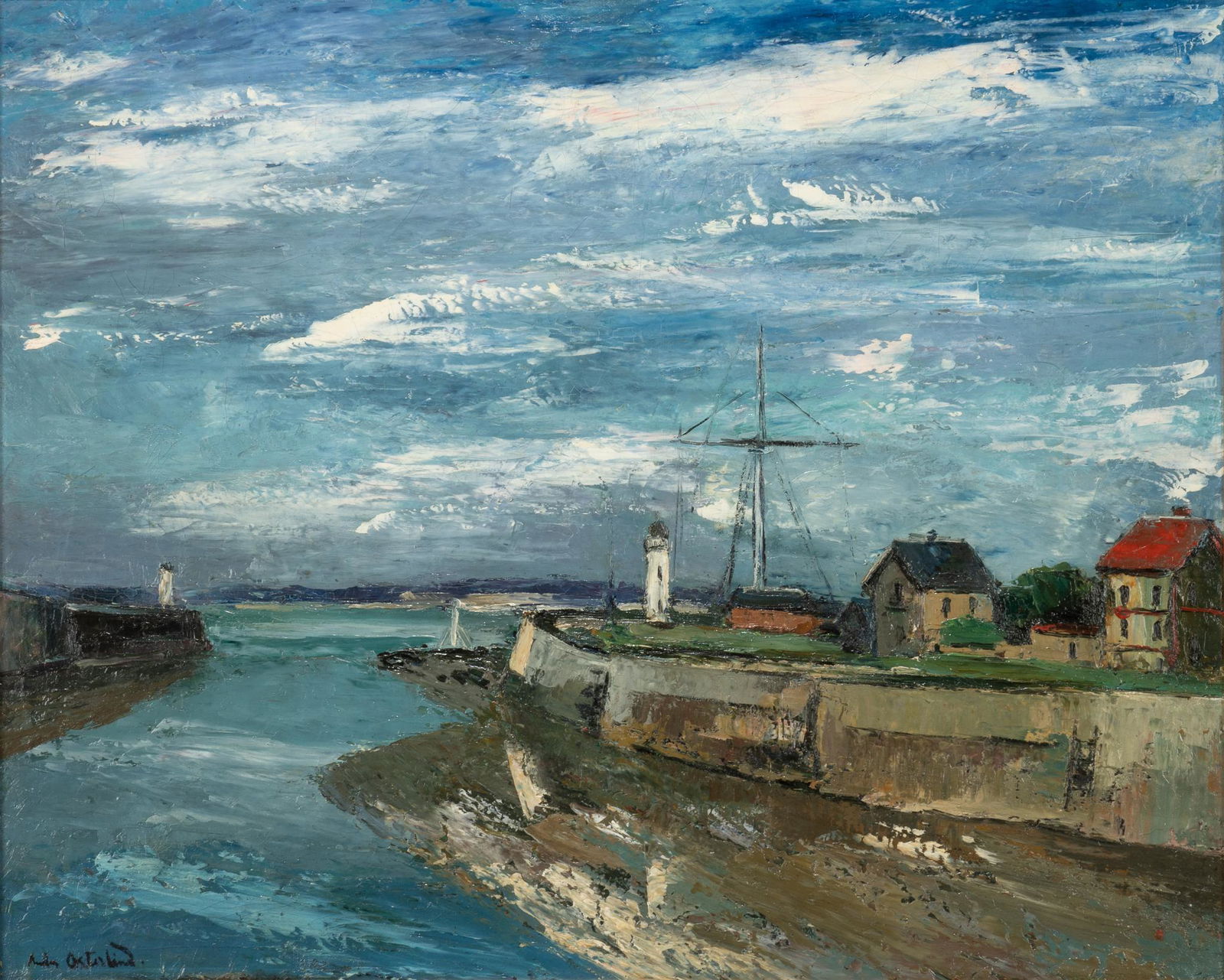 European Harbor Scene, Oil on Canvas (1 of 5)