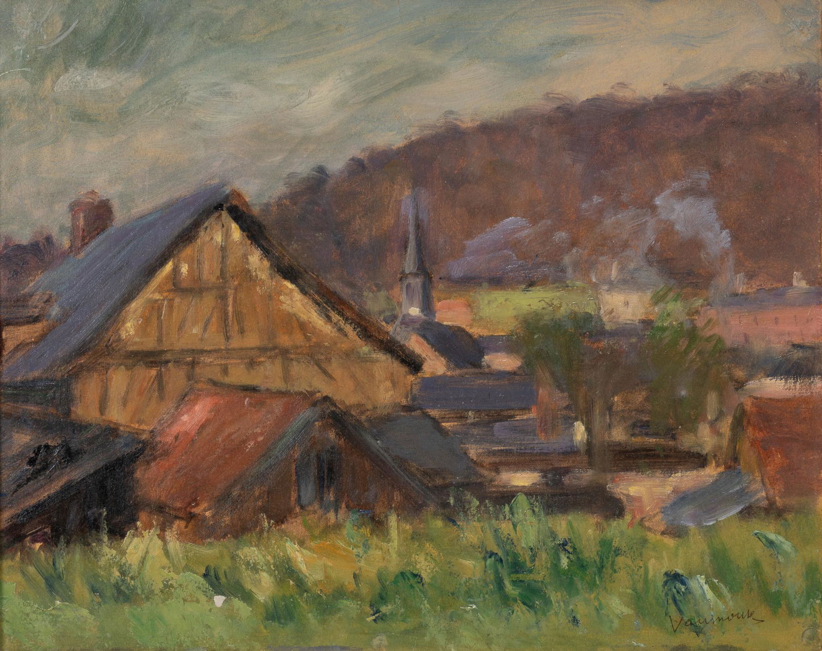 Signed Vaumouse, French Village Scene (1 of 4)
