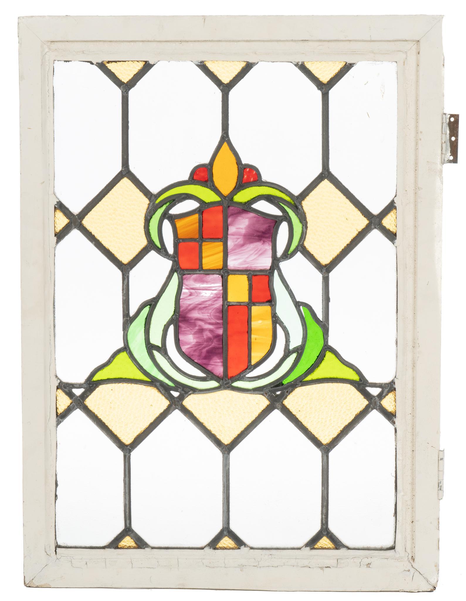 Stained Glass Panel, Shield and Crest Motif (1 of 4)