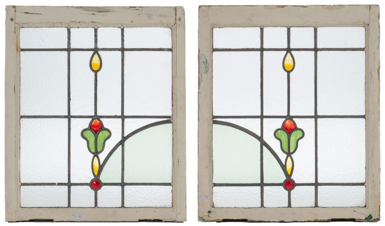 Pair of Stained Glass Panels, Floral Motif (1 of 4)