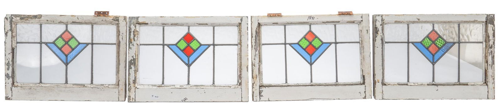 Set of (4) Stained Glass Panels, Diamond Motif (1 of 3)