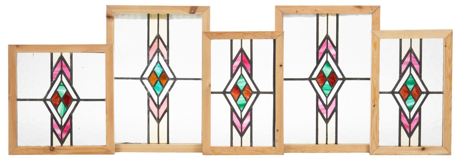 Set of (5) Stained Glass Panels, Diamond Motif (1 of 3)