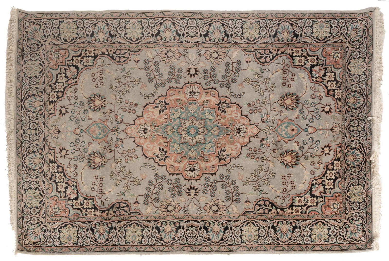 Hand-Made Kashmir Silk Estate Rug, 6'10" x 4'6" (1 of 3)