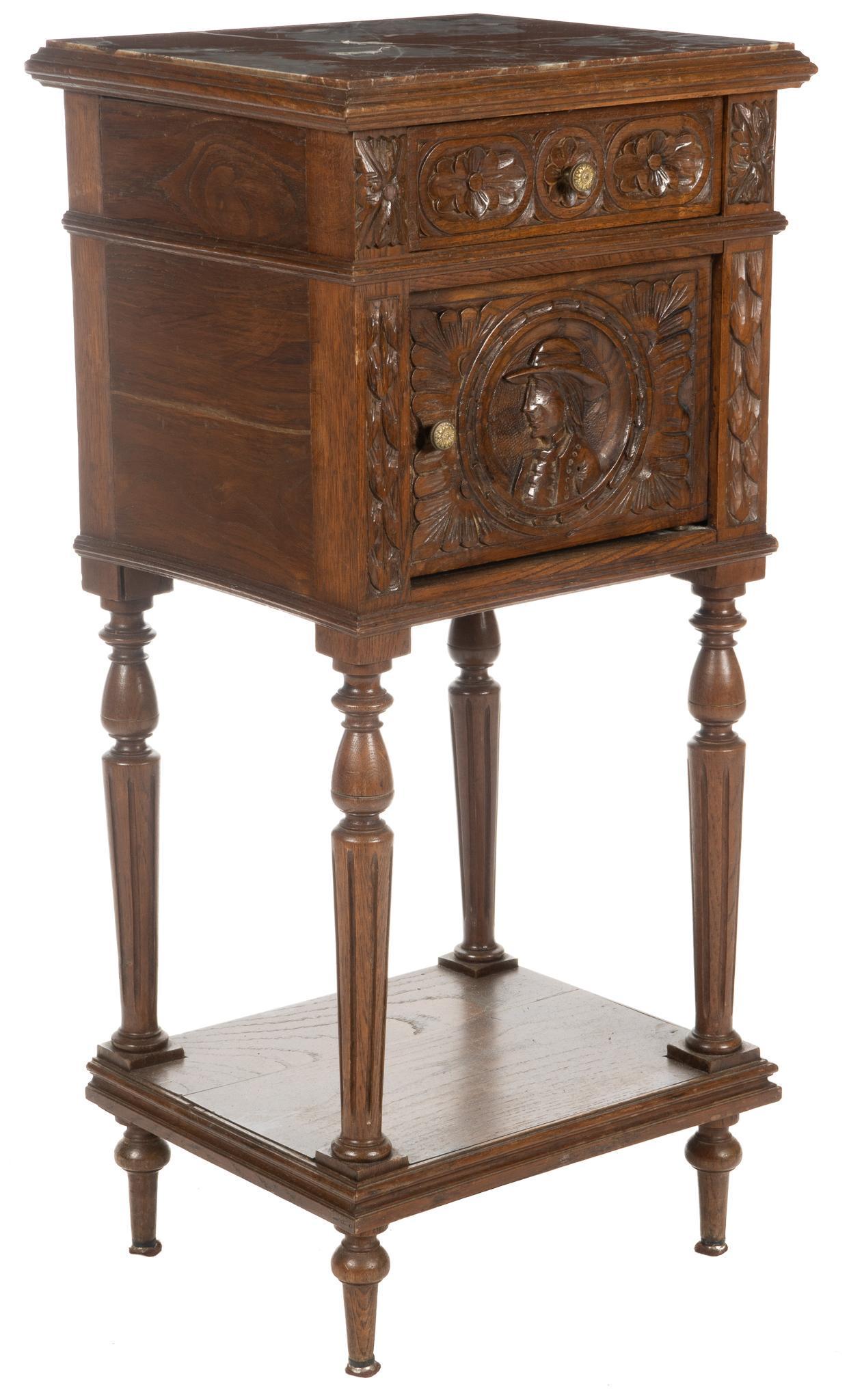 Henri II Style Marble Top Nightstand (1 of 6)