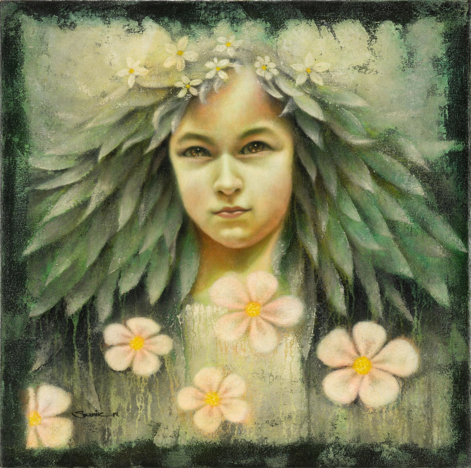 Mystical Fairy Portrait: Mystical fairy portrait, oil on canvas, unframed canvas: 22 x 22 in. Provenance: a San Antonio, Texas collection We happily provide seamless shipping services on everything we sell. Please email us at