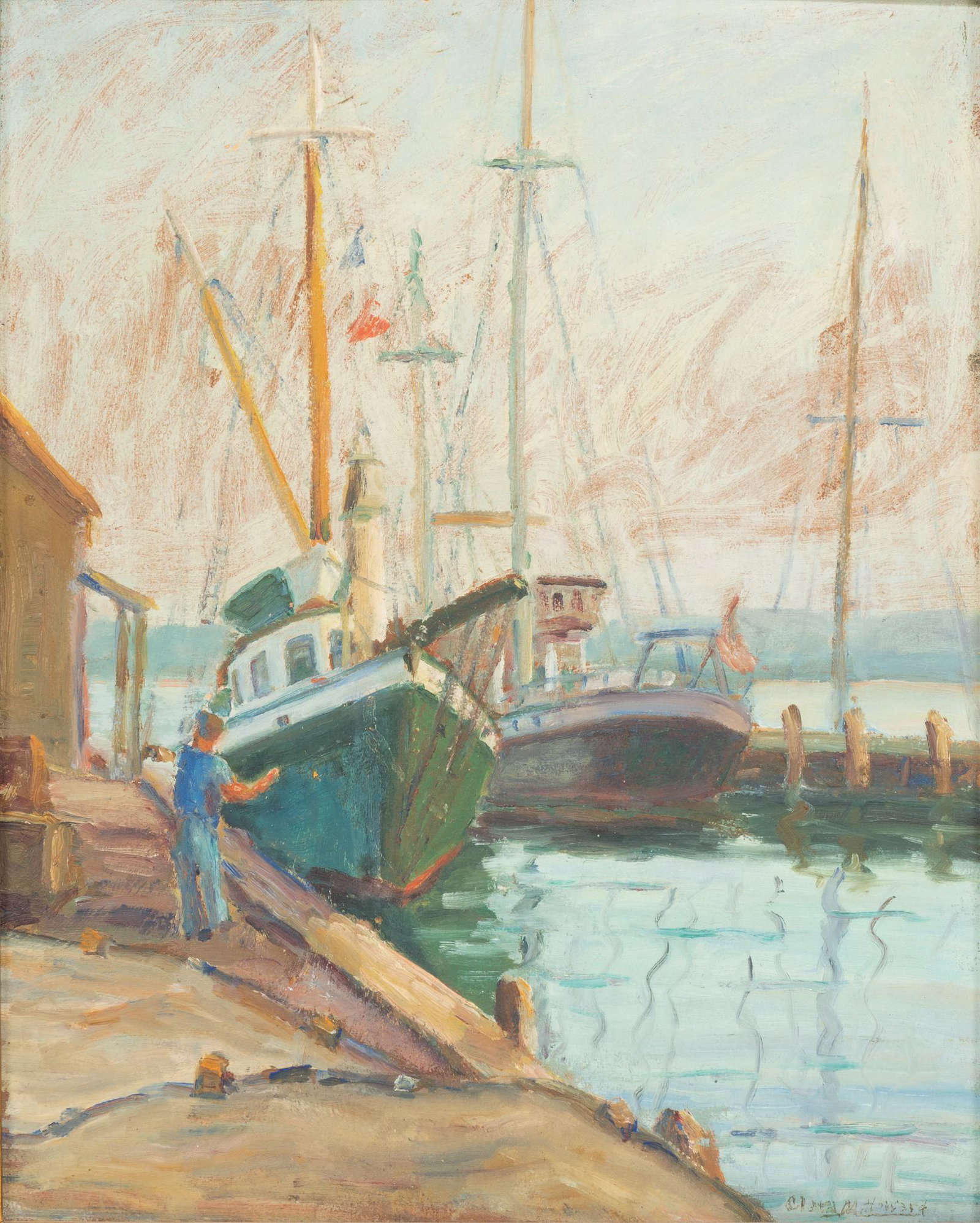 Clara M. Howard, "Greenport Air": Clara Moore Howard (New York, 1882-1961), "Greenport Air", oil on board sight: 20 x 16 in., frame: 26 x 22 in. Provenance: an Alamo Heights, Texas collection We happily provide seamless shippi