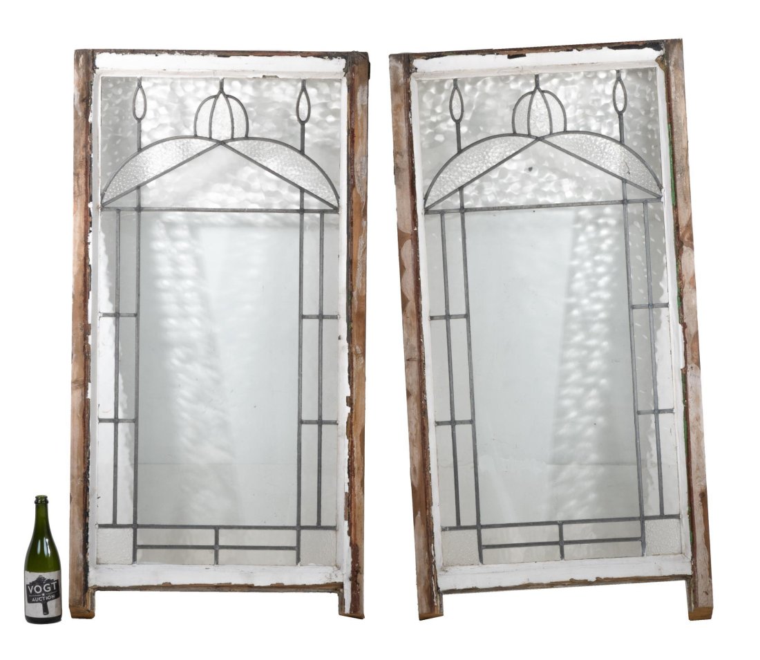 Pair Leaded Glass Panels, Arts and Crafts Motif (1 of 2)