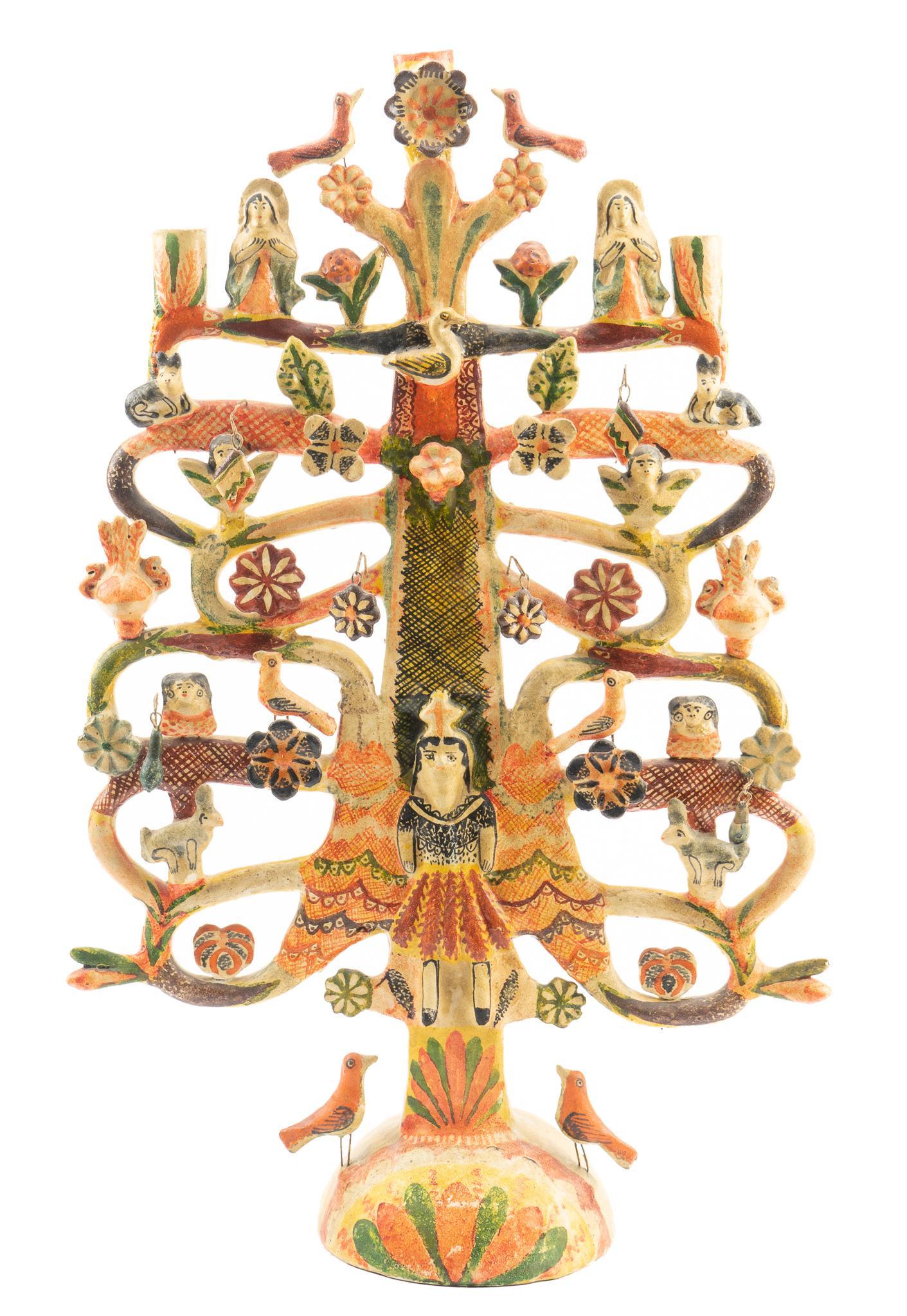 Attrib. Aurelio Flores (20th C., Mexico) Ceramic Arbol de la Vida Candelabra (1 of 5)