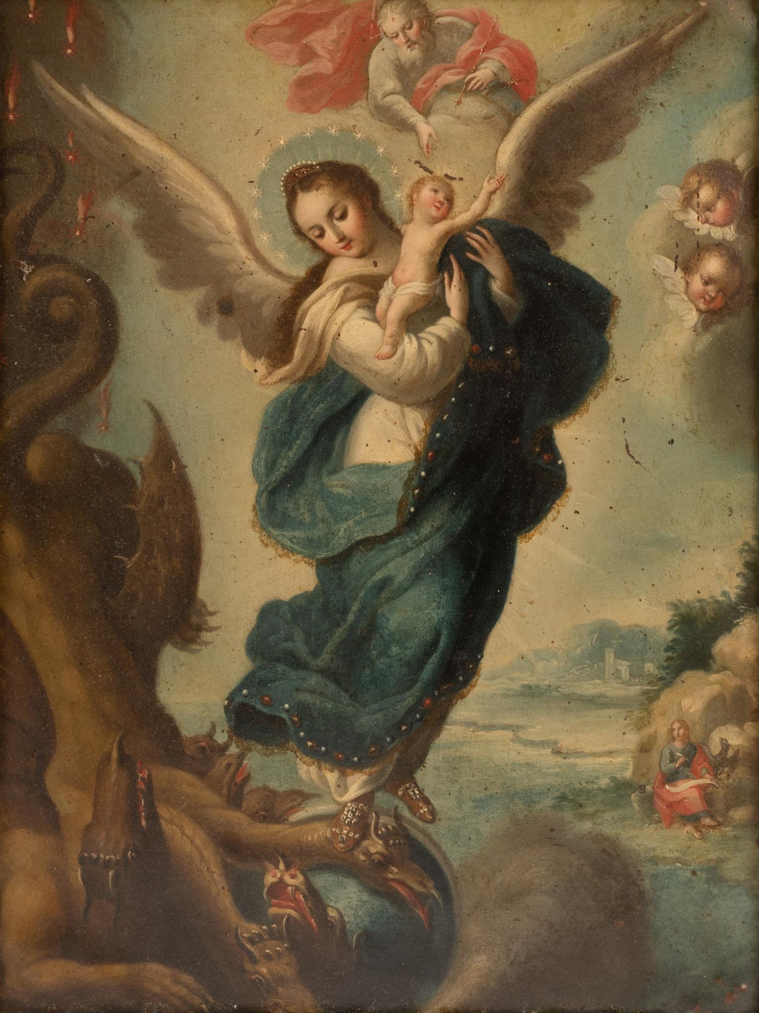 19th C. Mexican Retablo, La Virgen de Apocalipsis (1 of 4)