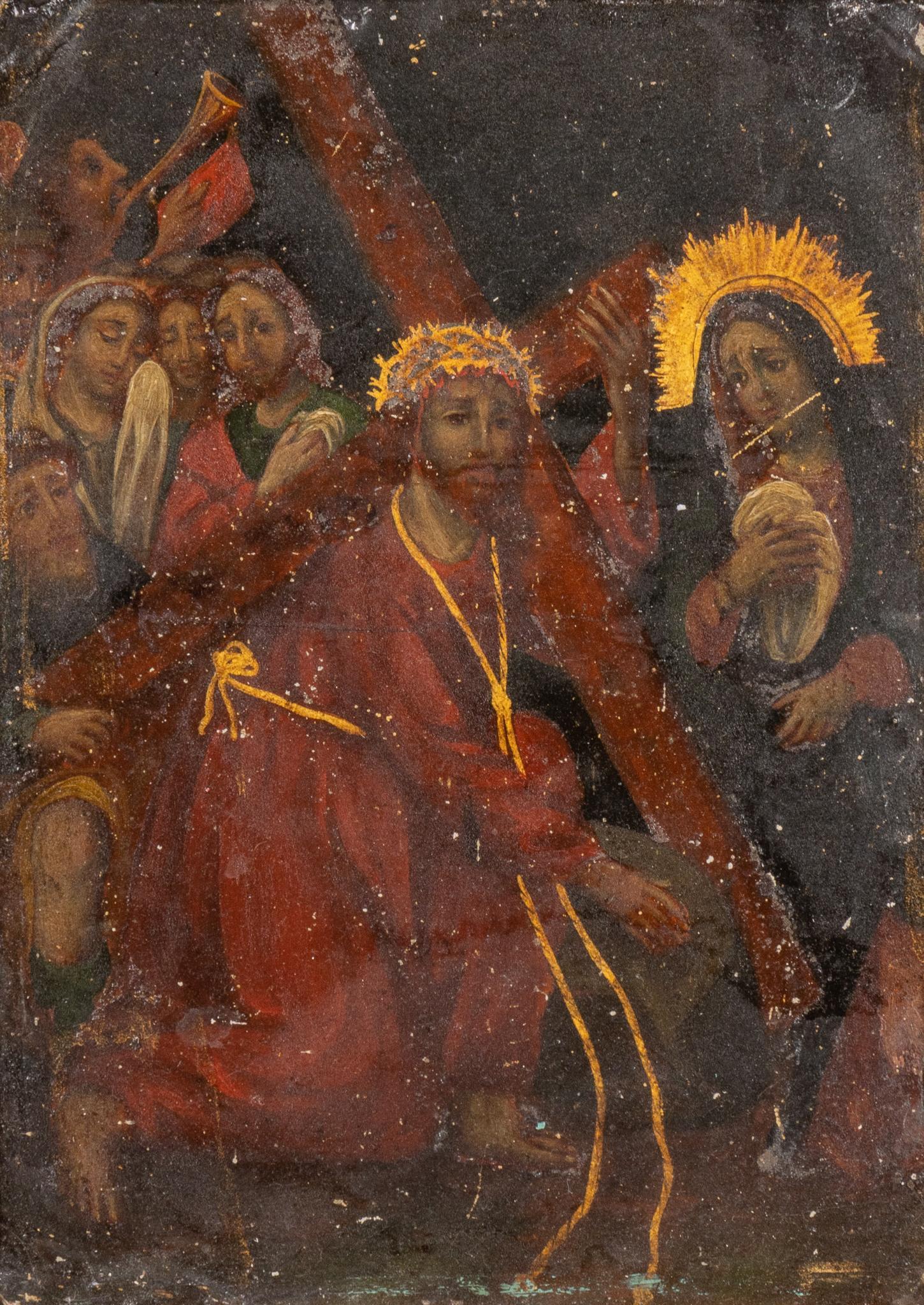 19th C. Mexican Retablo, Jesus en Via Cruces (1 of 3)