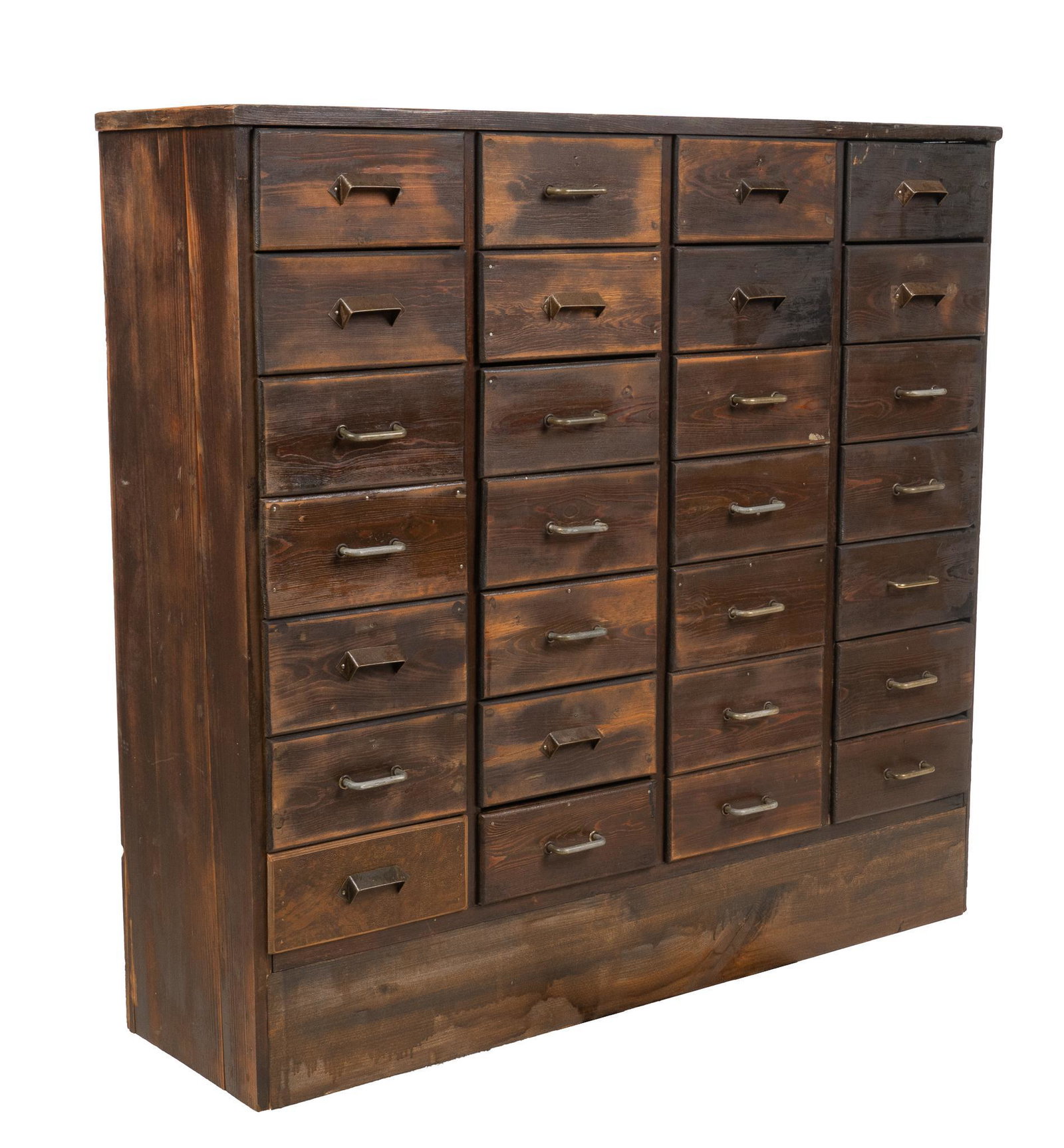 Apothecary Chest of Drawers: Apothecary chest of drawers, having seven rows of four drawers with metal pulls height 54 in. x width 57 in. x depth 14 in. We happily provide seamless shipping services on everything we sell. Please 