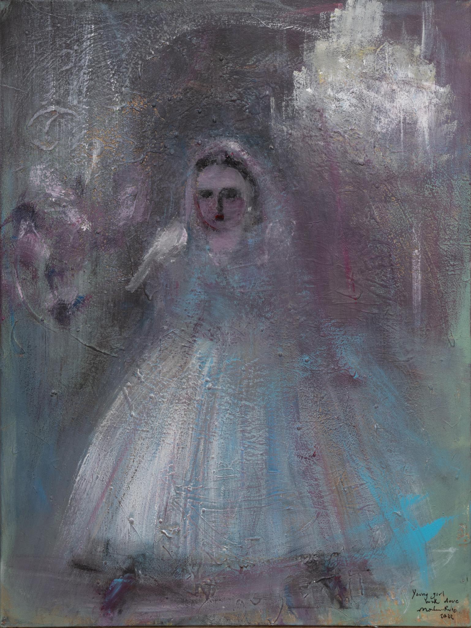 Franco Mondini Ruiz, "Young Girl with Dove": Franco Mondini-Ruiz (San Antonio, Texas, b. 1961), "Young Girl with Dove", 2022, oil on canvas unframed size: 48 x 36 in. Provenance: a San Antonio, Texas collection We happily provide seamles
