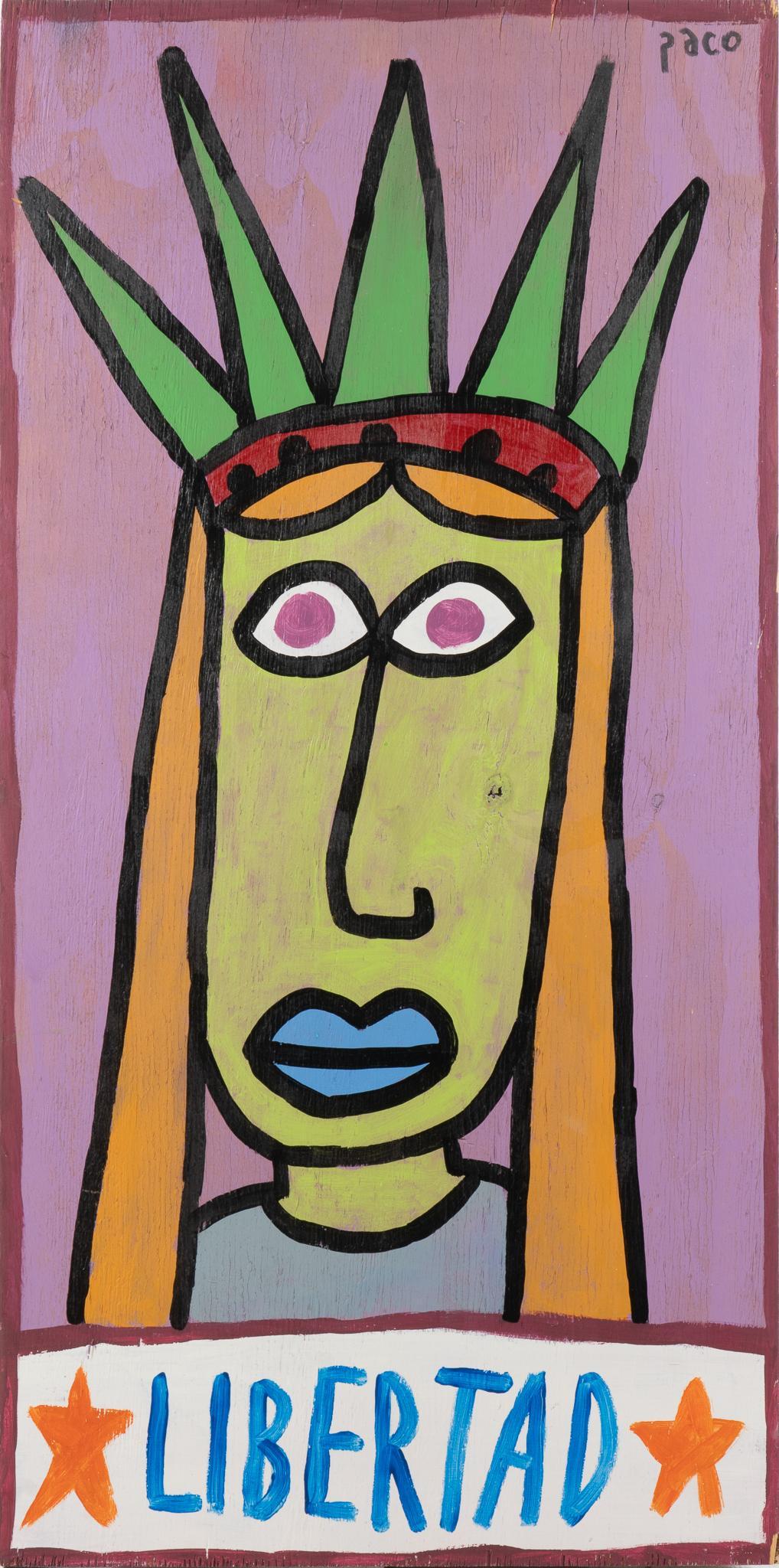 Paco Felici, "Libertad": Paco Felici (San Antonio, Texas, 20th-21st C.), "Libertad", oil on wooden panel unframed panel size: 49 x 24 in. Provenance: a Hondo, Texas collection We happily provide seamless shipping serv