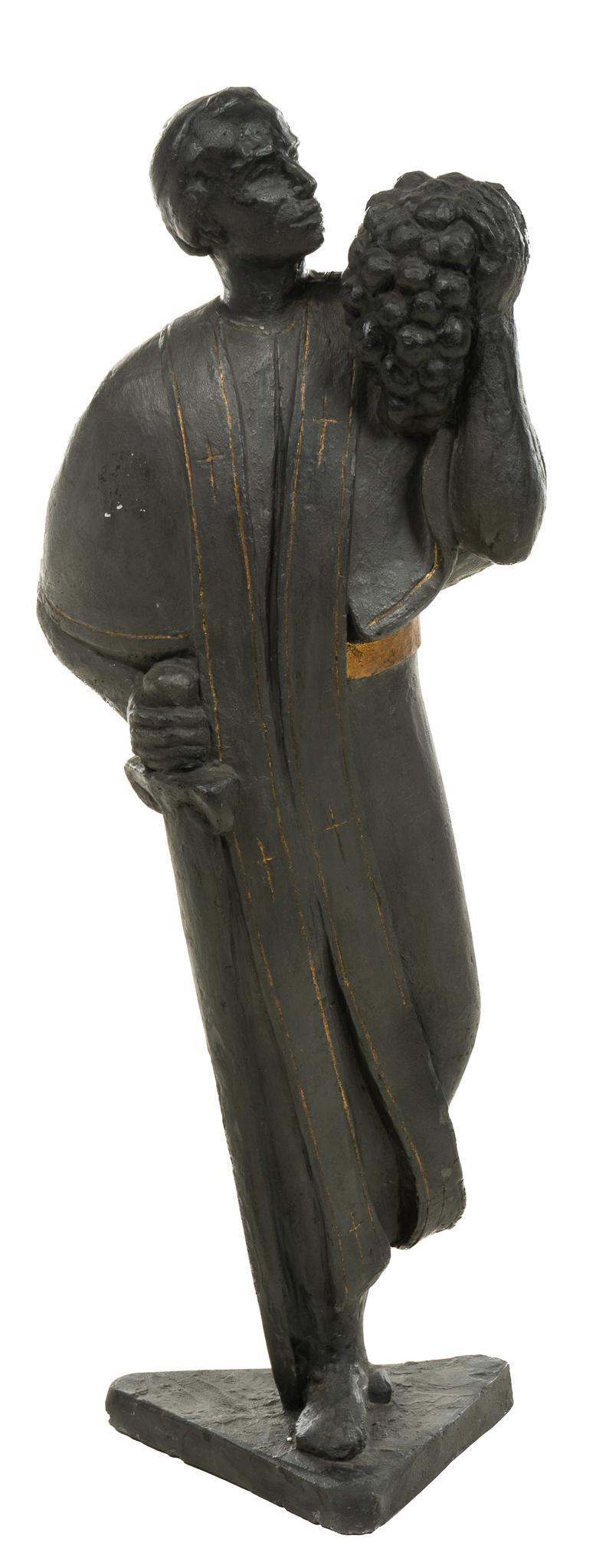 Statue of Pope Urban I: Statue of Pope Urban I, holding a bunch of grapes in his left hand and a sword at rest in his right hand, remnants of gilt paint throughout, supported on a triangular base height 36 in. x width 12 in