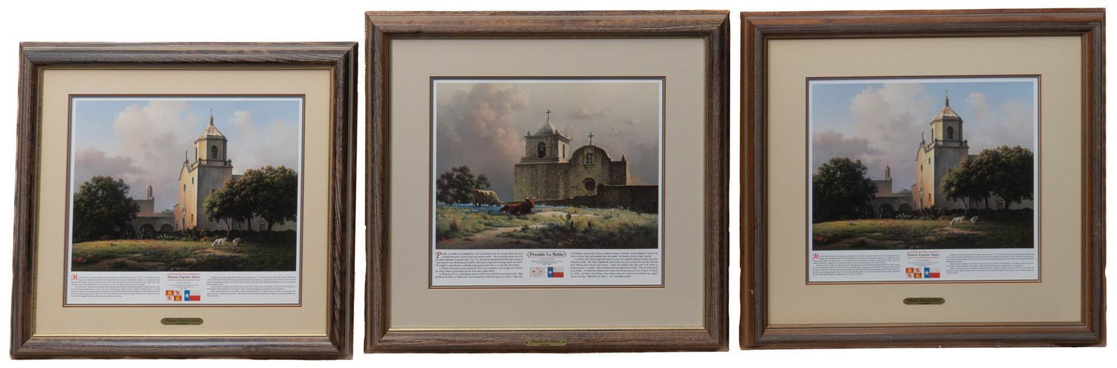 Dalhart Windberg, (3) Commemorative Texas Sesquicentennial Prints: Dalhart Windberg (b.1933), set of (3) commemorative signed and numbered Texas sesquicentennial prints, depicting Texas missions, to include (2) matching prints, depicting Espiritu Santo (ed. 549/2000