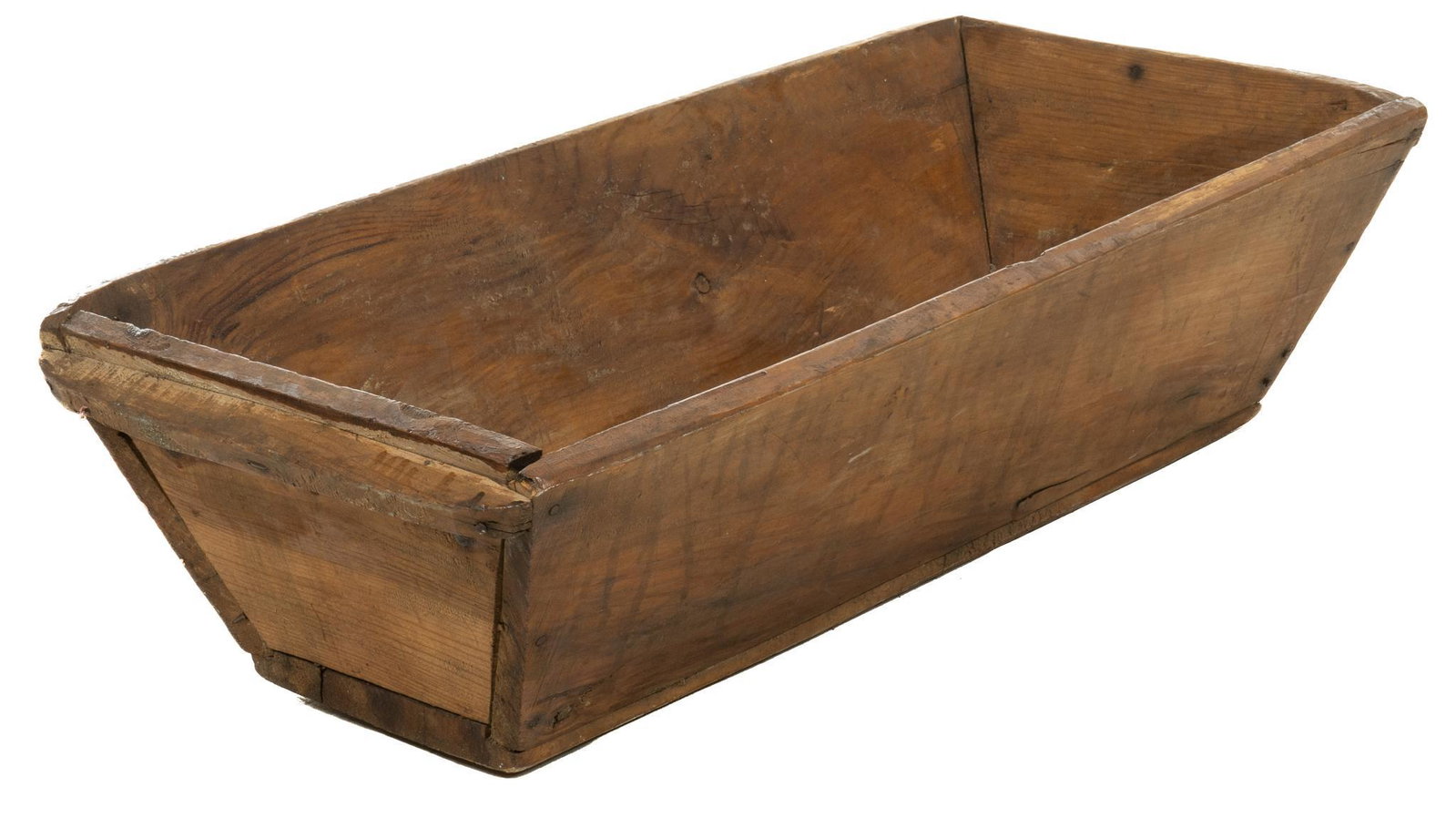 Dough Box: Wooden dough box, with angled sides height 9 in. x width 34 in. x depth 16 in. We happily provide seamless shipping services on everything we sell. Please email us at shipping@vogtauction.com or c