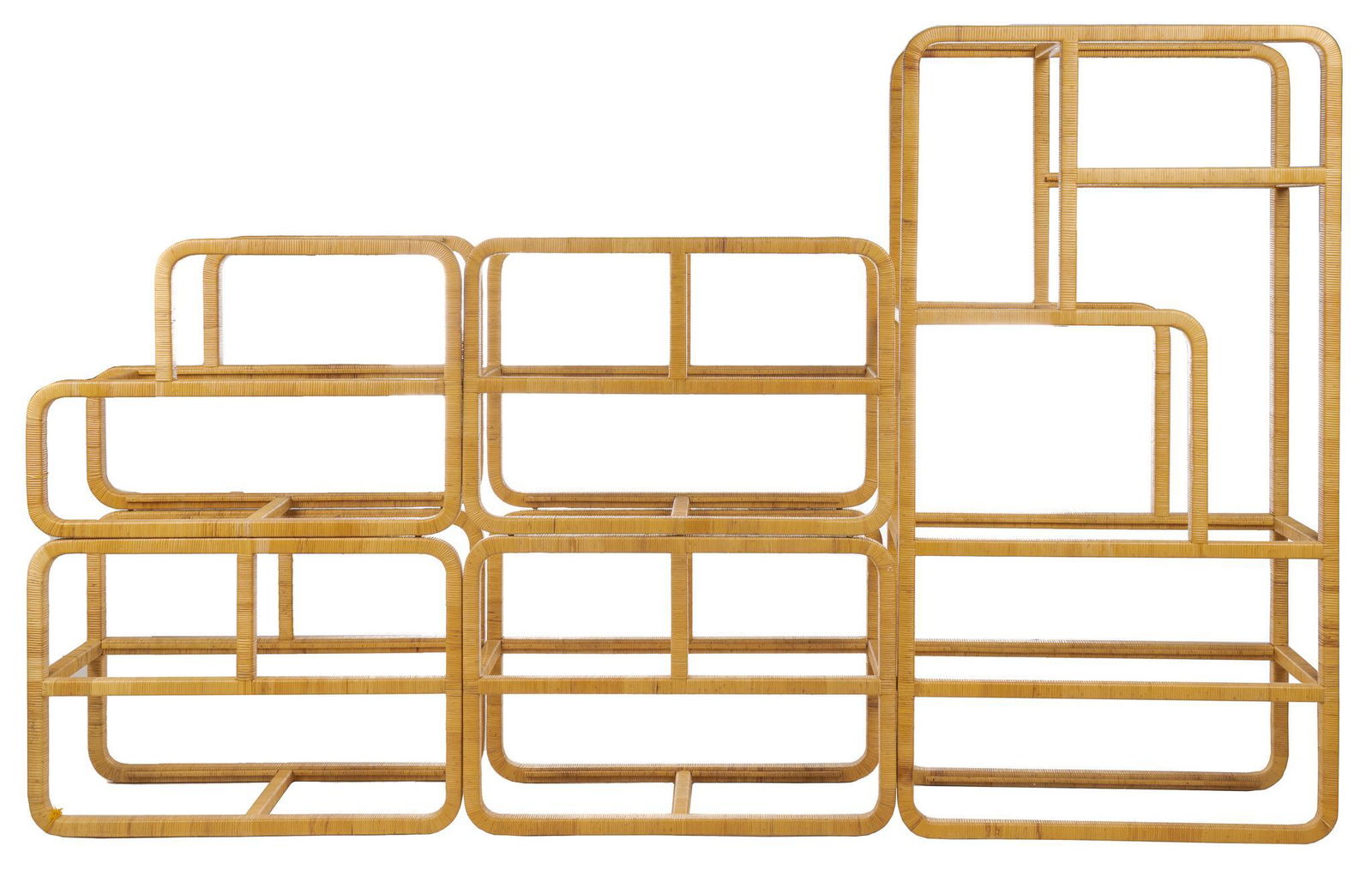 (5) Milo Baughman Style Rattan Wrapped Shelving Units (1 of 5)