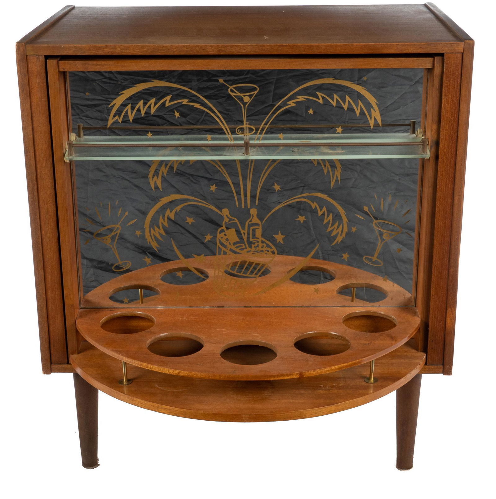 Mid-Century Mirrored Revolving Bar Cabinet (1 of 6)