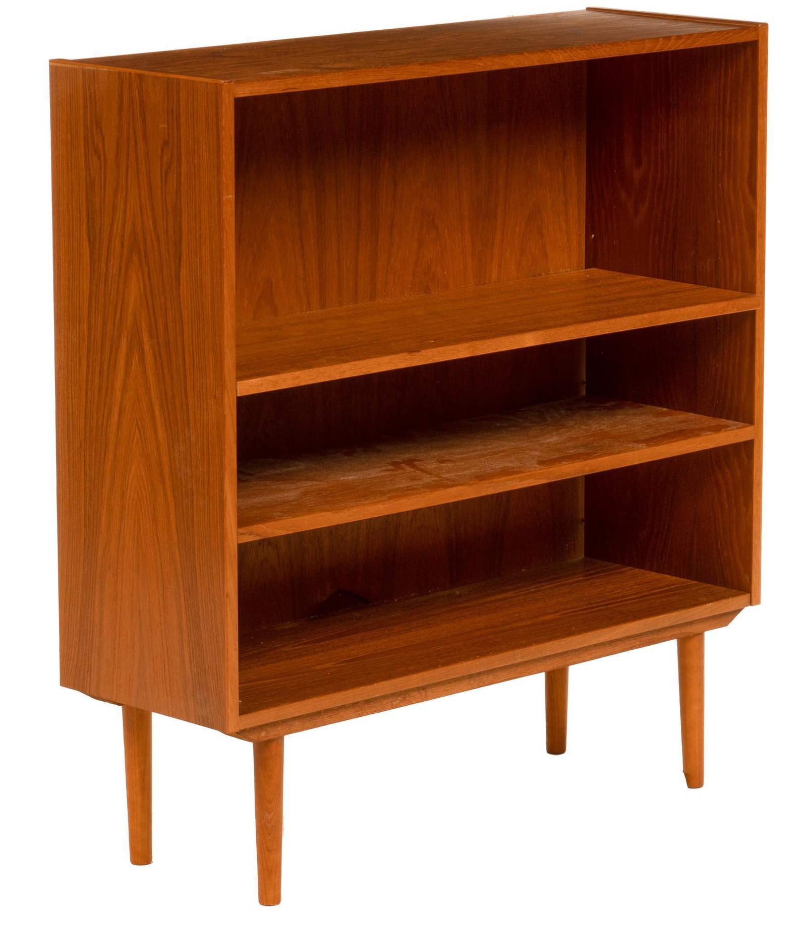 Mid-Century Bookshelf: Mid-Century bookshelf, with two adjustable shelves, supported on pin legs height 37 in. x width 34.5 in. x depth 11.5 in. We happily provide seamless shipping services on everything we sell. Please em