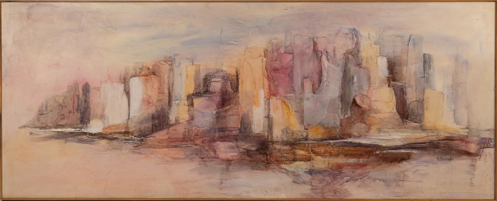 Mary Hetherington, "One Miracle at a Time": Mary Hetherington (San Antonio, Texas), "One Miracle at a Time", acrylic on board sight: 36 x 80 in., frame: 37 x 81 in. Provenance: A Rockport, Texas collection We happily provide seamless sh