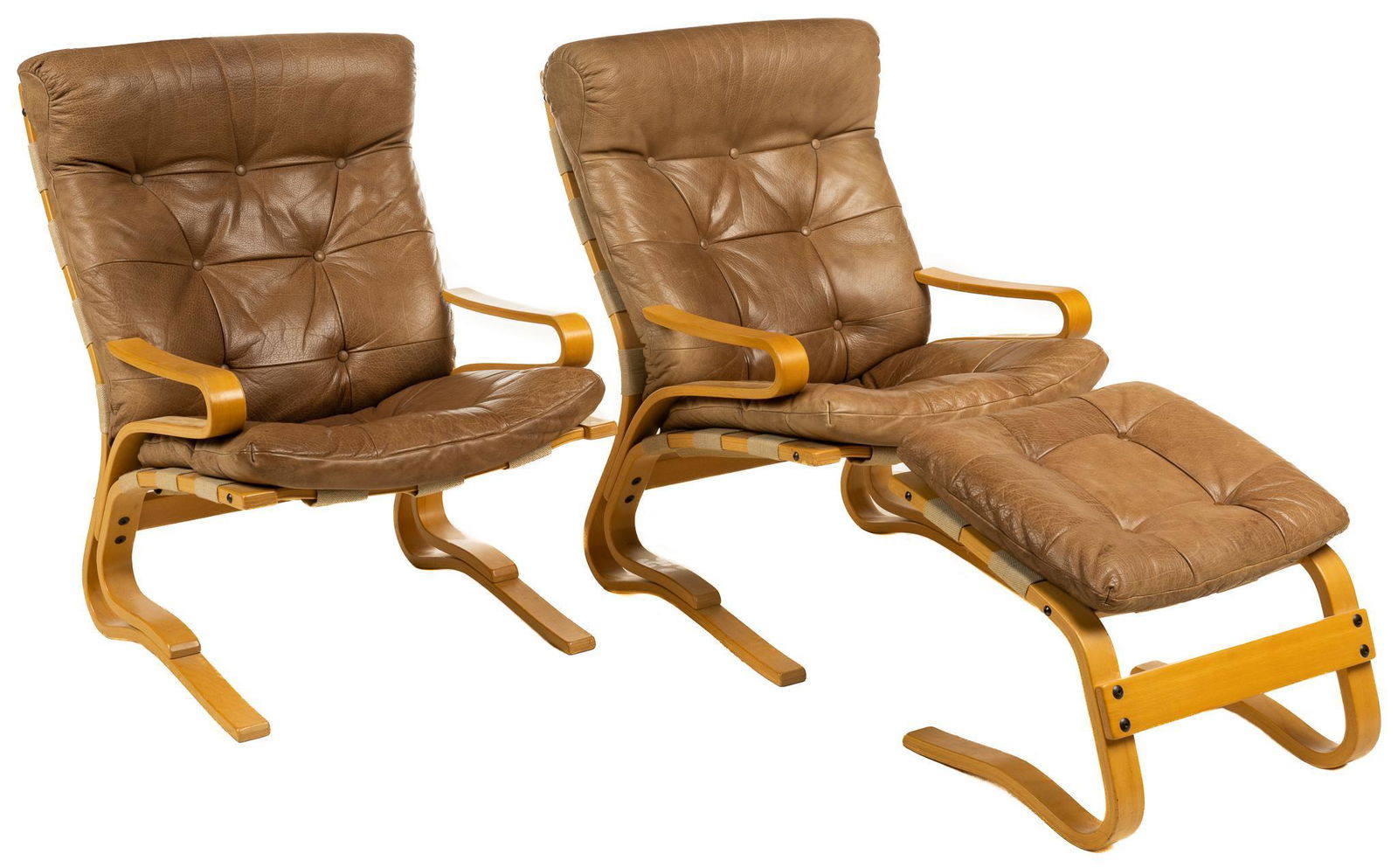 Pair of Leather Lounge Chairs with Footrest (1 of 5)