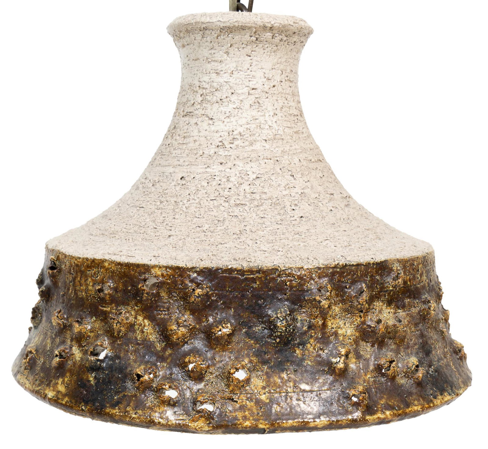 Danish Design Mid-Century Chandelier: Danish design Mid-Century pendant chandelier light fixture, glazed pottery with colored accents 11"h x 11"d We happily provide seamless shipping services on everything we sell. Please email us