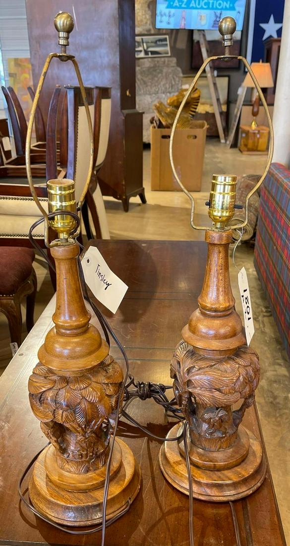 Pair of Carved Wooden Table Lamps (1 of 1)