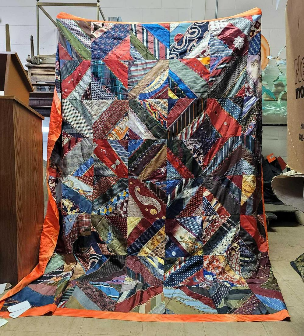 Silk Crazy Quilt: Silk crazy quilt with orange backing We happily provide seamless shipping services on everything we sell. Please email us at shipping@vogtauction.com or call 210-971-5750 for more information.