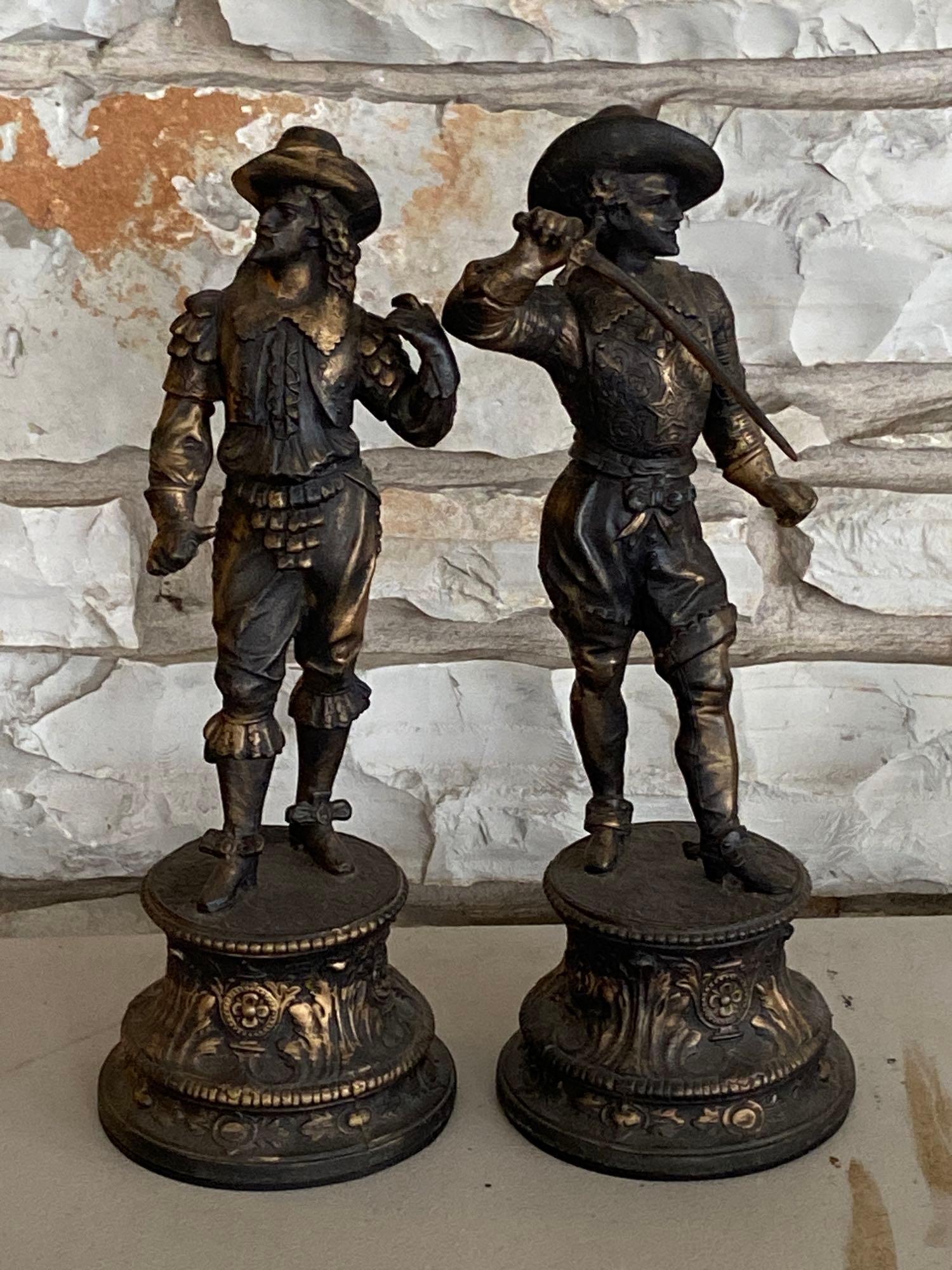 Pair of French Metal Cavalier Statues (1 of 1)