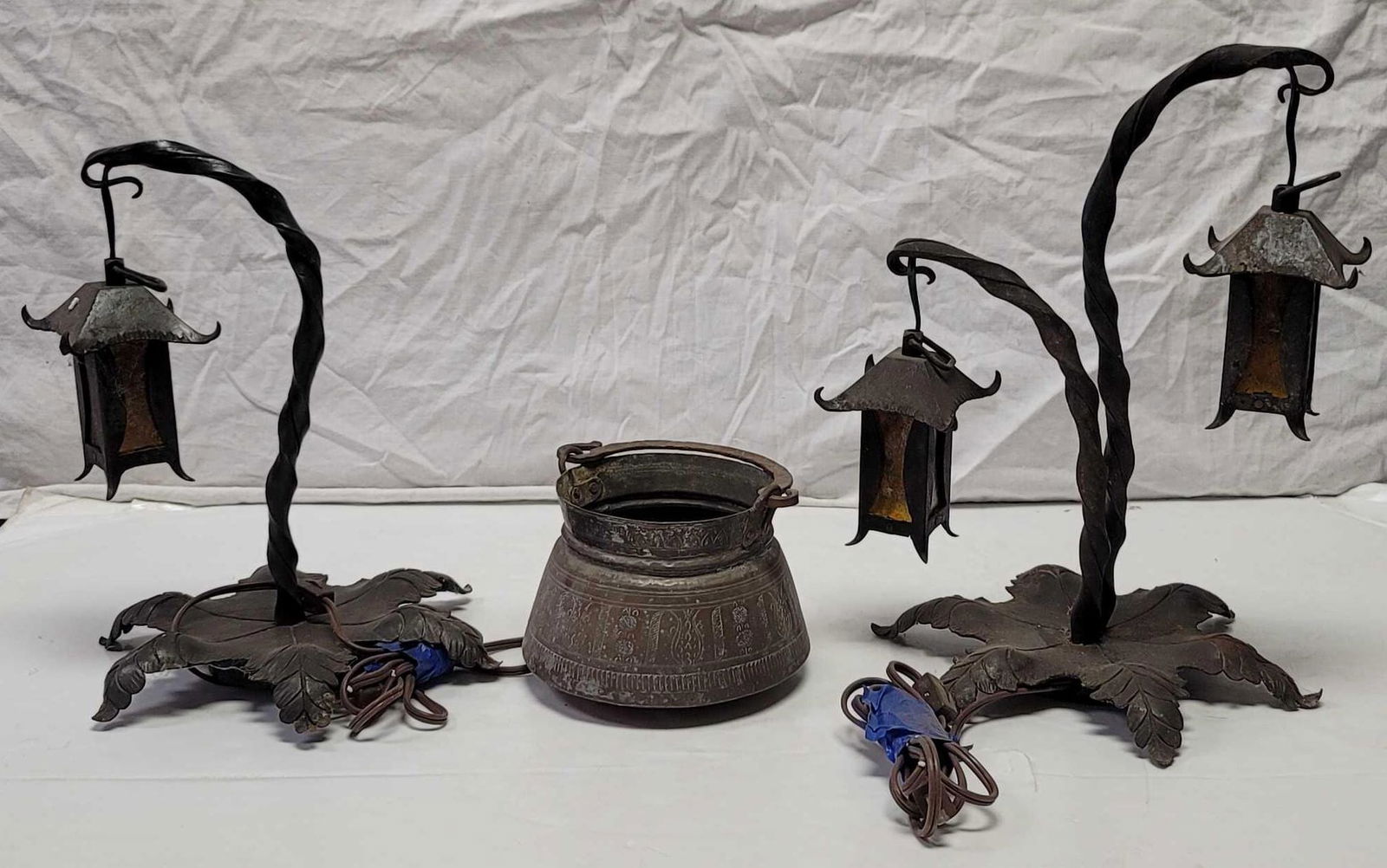 (2) Wrought Iron Lamps and (1) Copper Cauldron (1 of 1)